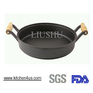 30cm two side wooden handle cast iron bakeware / skillet /grill pan