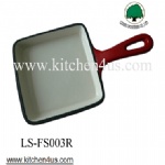 Vintage square cast iron enamel skillet frying pan