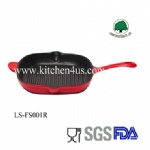 FDA SGS certificated cast iron enamel griddle pan with red outside